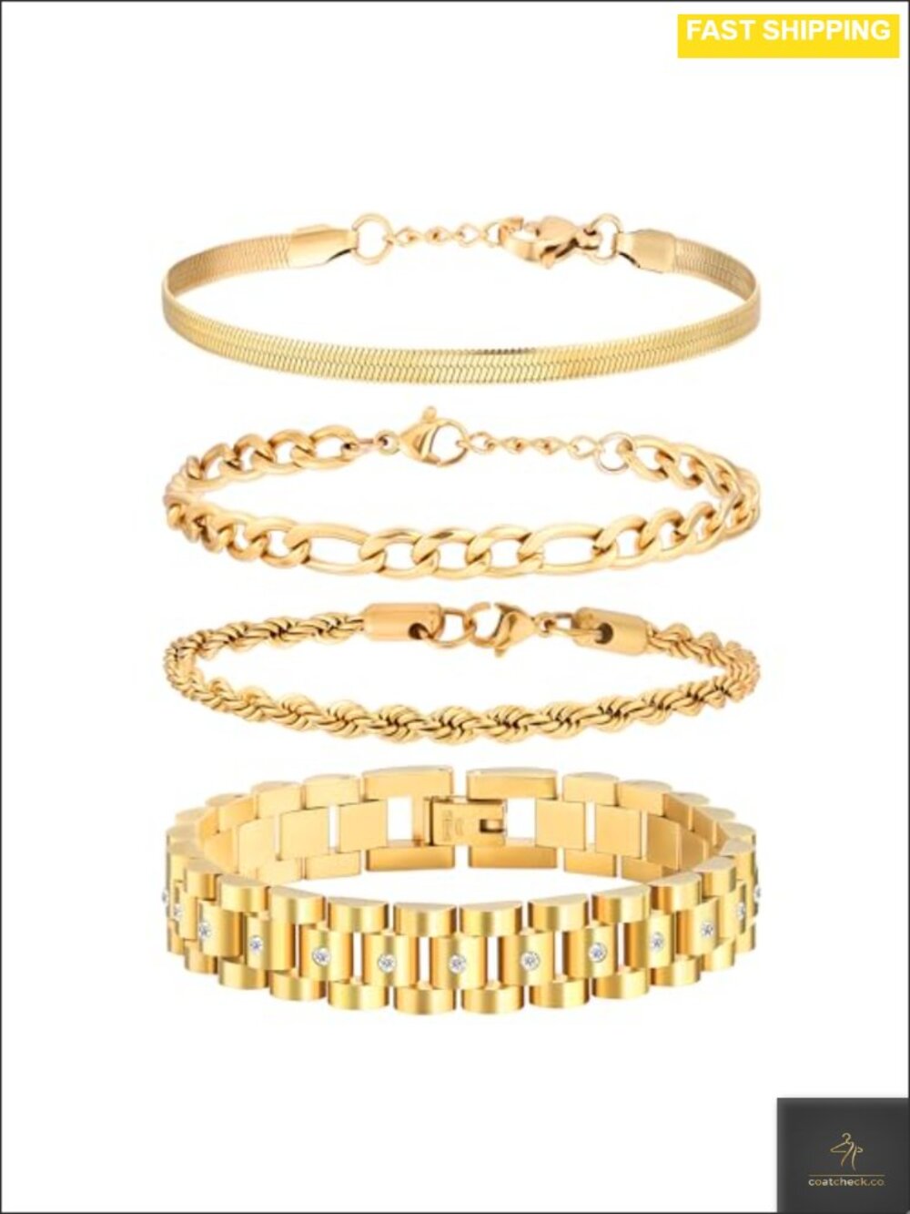 18K Gold-Filled Bracelet Set Cuban Link Herringbone Rope Layering